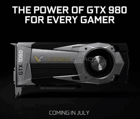 Утечка данных о GeForce GTX 1060: NVIDIA обещает уровень GTX 980