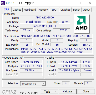 APU AMD A12-9800 разогнан до 4,8 ГГц на плате ASUS Octopus